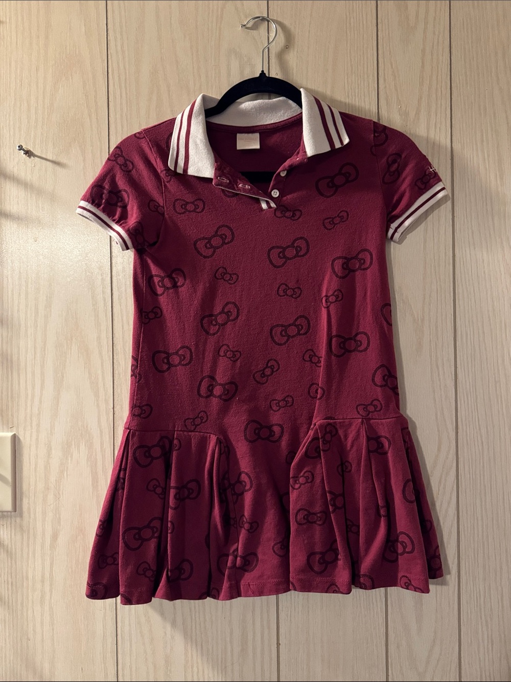 Girls hello Kitty Maroon Polo Dress with White Trim